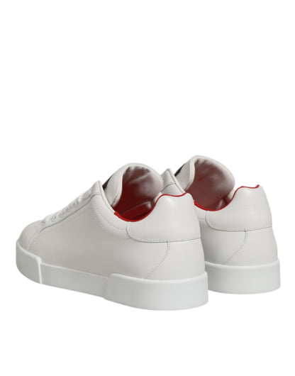Dolce & Gabbana White Leather Lace Up Low Top Sneakers Men's Shoes