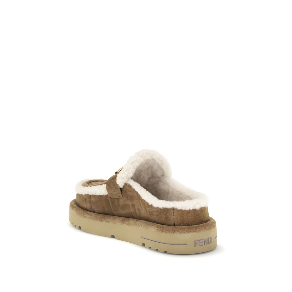 Fendi Beige Leather Women's Mules