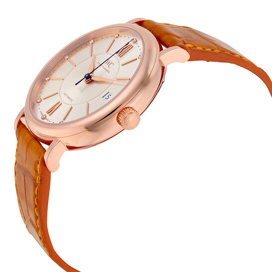 IWC Portofino Automatic Silver Diamond Dial Orange Leather Unisex Watch 4581-05 Item No. IW458105