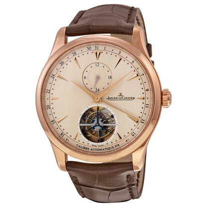 Jaeger LeCoultre Master Grand Tradition Tourbillon Beige Dial 18kt Rose Gold Brown Alligator Men's Watch  Item No. Q1662510
