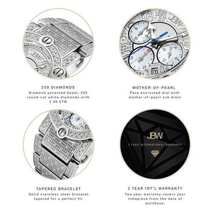 JBW Phantom Chronograph Quartz Diamond Silver Dial Men's Watch  Item No. JB-6215-200-B