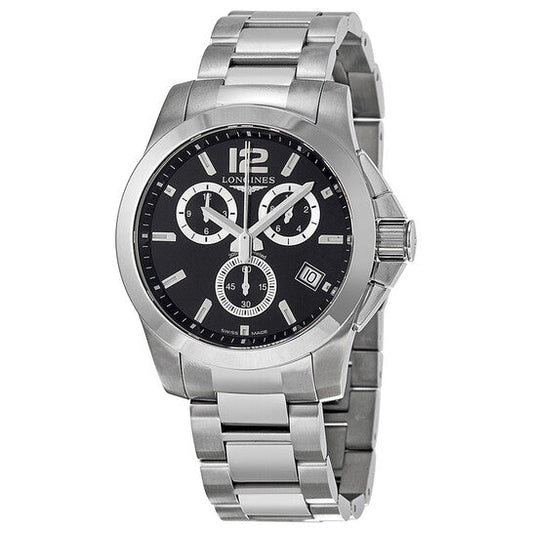 Longines Conquest Chronograph Black Dial Stainless Steel Men's Watch L36604566 Item No. L3.660.4.56.6