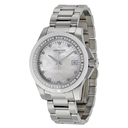 Longines Conquest Mother of Pearl Diamond Dial Stainless Steel Watch  Item No. L3.281.0.87.6