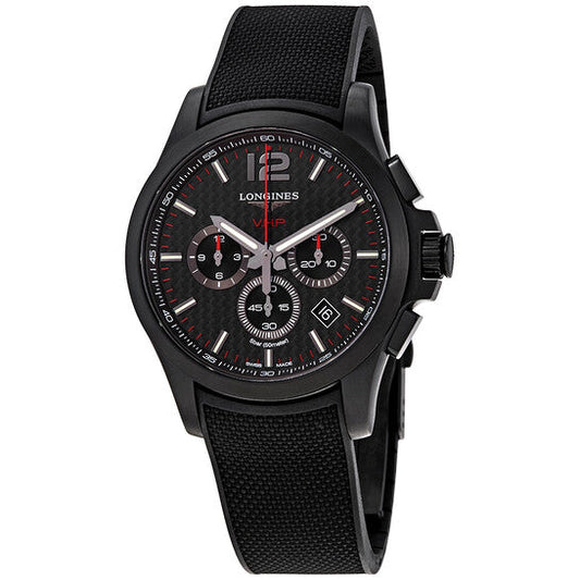 Longines Conquest V.H.P. Perpetual Chronograph Quartz Black Carbon Dial Men's Watch  Item No. L3.727.2.66.9