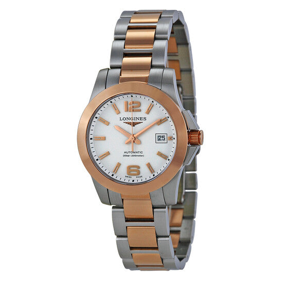 Longines Conquest White Dial Steel and Rose Gold Automatic Ladies Watch L32765167 Item No. L3.276.5.16.7