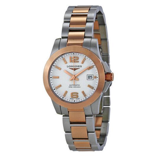 Longines Conquest White Dial Steel and Rose Gold Automatic Ladies Watch L32765167 Item No. L3.276.5.16.7