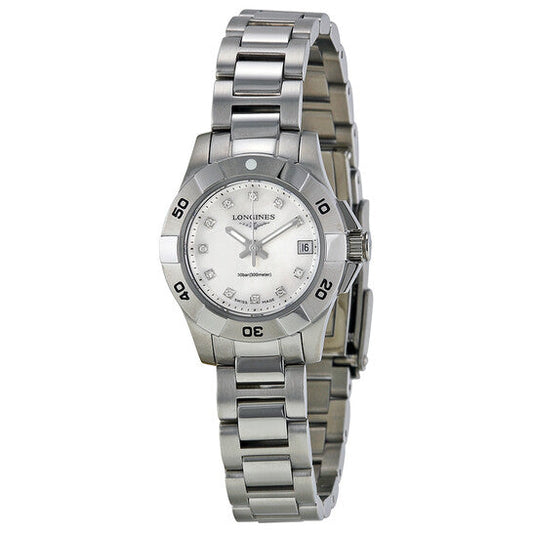 Longines Hydro Conquest Mother of Pearl Diamond Dial Steel Ladies Watch L31984876 Item No. L3.198.4.87.6