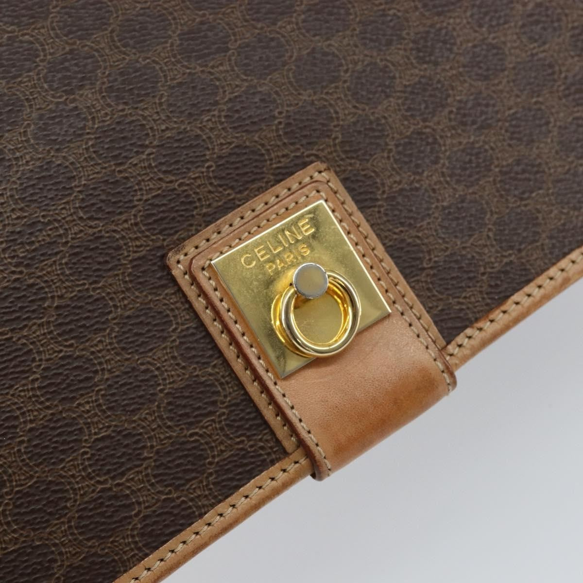 Celine Vintage Macadam Shoulder Bag Canvas And Leather Brown Canvas Shoulder Bag Bag (Pre-Owned)