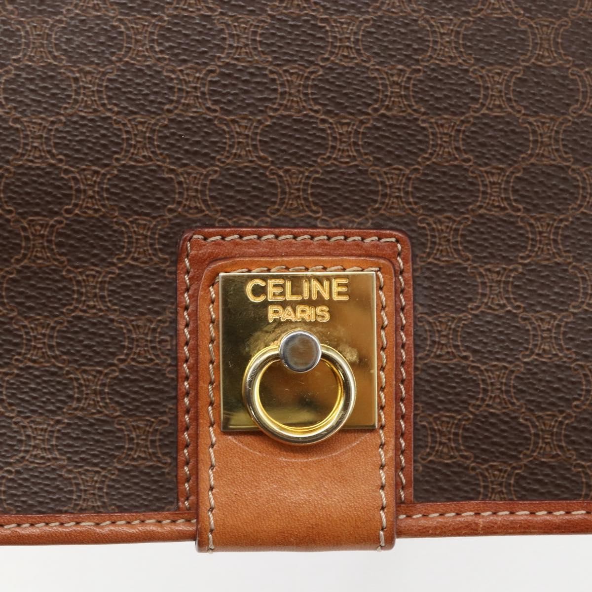 Celine Vintage Macadam Shoulder Bag Canvas And Leather Brown Canvas Shoulder Bag Bag (Pre-Owned)