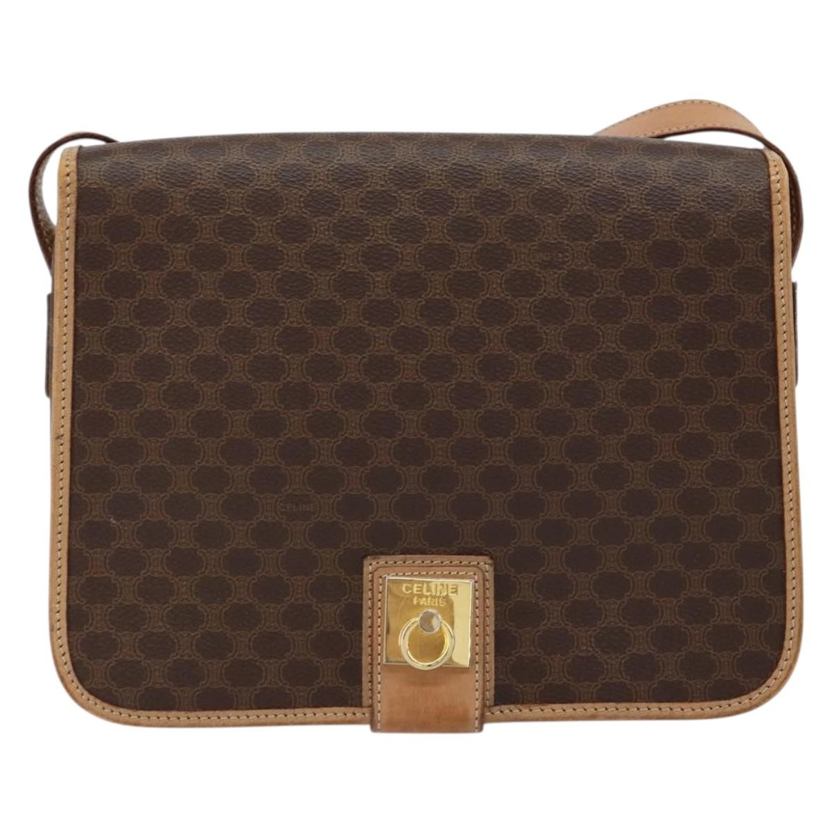 Celine Vintage Macadam Shoulder Bag Canvas And Leather Brown Canvas Shoulder Bag Bag (Pre-Owned)