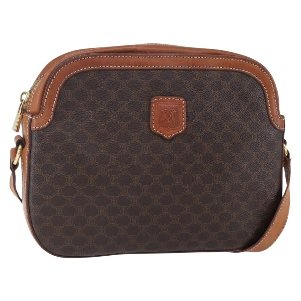 Celine Vintage Macadam Shoulder Bag Canvas And Leather Brown Canvas Shoulder Bag Bag (Pre-Owned)