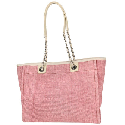 Chanel Deauville Tote Canvas Pink Canvas Tote Bag Bag (Pre-Owned)