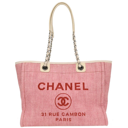 Chanel Deauville Tote Canvas Pink Canvas Tote Bag Bag (Pre-Owned)