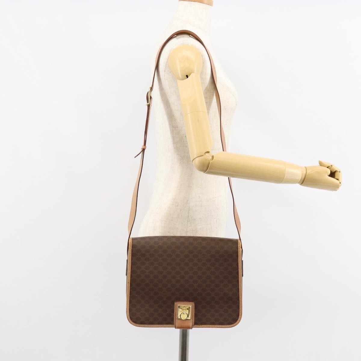 Celine Vintage Macadam Shoulder Bag Canvas And Leather Brown Canvas Shoulder Bag Bag (Pre-Owned)